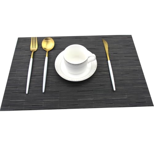 Placemats for Dining Table Washable Woven Vinyl Placemats Heat-resistand Table Dinner Placemats Set of 6 (Black) - color: Babmoo Black, size: placemats set of 6