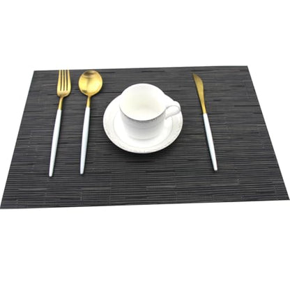 Placemats for Dining Table Washable Woven Vinyl Placemats Heat-resistand Table Dinner Placemats Set of 6 (Black) - color: Babmoo Black, size: placemats set of 6