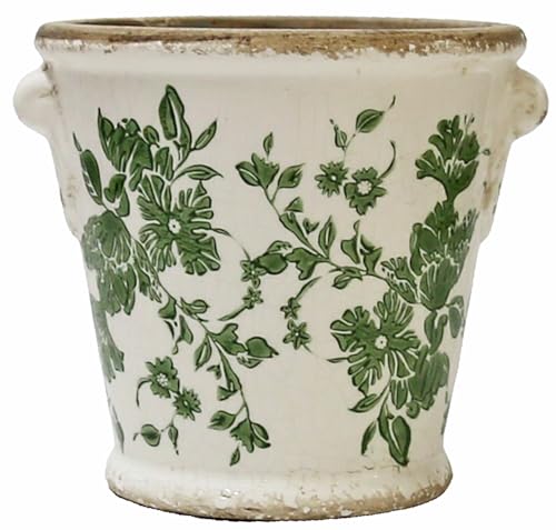 Tuscan Flower Pot Container Vintage Planter Ceramic Ice Crack Planter Green | Plant Pot with Drainge Hole, Decorative Planter for Indoor and Outdoor, Tuscan Decor Vase, Gardening Gift - color: Green