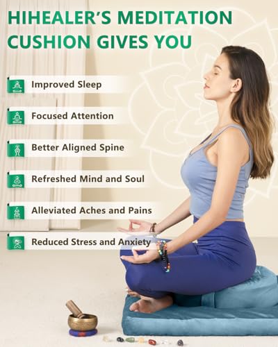 Hihealer Meditation Cushion Set Large Velvet Floor Pillow & Traditional Tibetan Yoga Bolster for Adults Zafu Meditation Mat with Buckwheat Filling - color: Blue