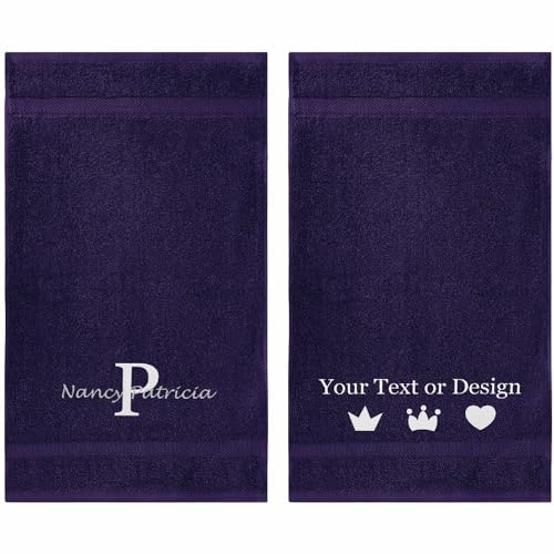 Personalized Passion Towels Set with Embroidered Name, Monogram - 2 Pack Highly Absorbent & Super Soft Turkish Cotton Hand Towels for Spa, Gym, Pool & Hotels - 16"x27" - Purple - color: Purple, size: 2 Pack Hand Towels (16"x27")