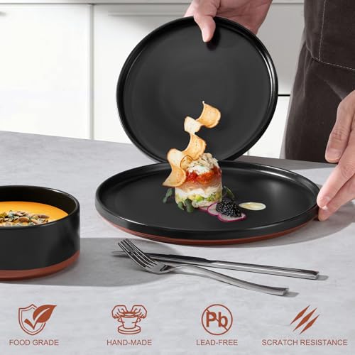 LIANYU 24 Piece Dinnerware Set for 8, Modern Style Stoneware Dinnerware Set | Scratch Resistant, Dishwasher Safe Bowl and Plate Sets, Ceramic Dish Dinner Set, Charcoal Black - color: Charcoal Black