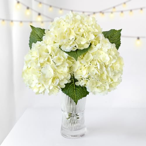 ZYTUYO 3PCS Cream Real Touch Hydrangeas Artificial Flower 21" with Stems | Realistic Latex Petals, Faux Hydrangea Silk Flowers for Home Decor, Outdoor Wedding Party Arrangement, Table Centerpieces - color: Cream, size: 3 PCS