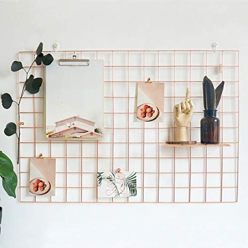 2 Pack Large Wall Grid Panels with Light and Clips, Photo Display Board, Picture Frame Collage Board, Wire Grid Wall Panel Room Decoration,Rose Gold | Picture Frames Collage , Wire Grid Wall Panel Room Decoration - color: Rose Gold