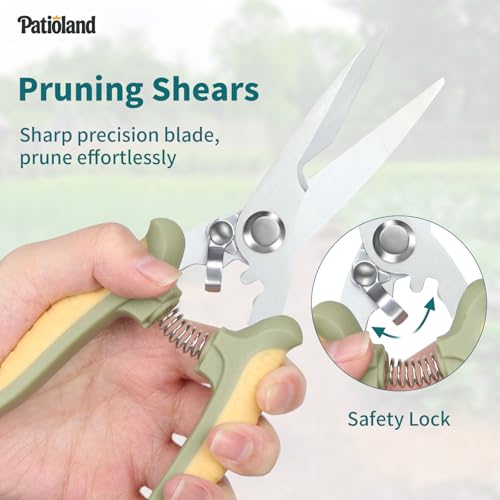 Green Garden Tool Set 4-Piece, Trowel, Fork, Pruning Shear&Gloves | Aluminum Gardening Hand Tools, Non-Slip Ergonomic Handles, for Digging Weeding, Gift for Women Men Gardener Plant Lovers - color: green-4pcs