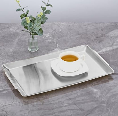 15.8" x 9.5" Large Serving Platters, Stainless Steel Heavy-Duty Large Serving Trays, Silver Rectangular Plates for Food, Fruit, Party, Wedding, Christmas, Chip and Scratch Resistant - color: Plata-40x24 Cm