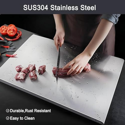 304 Stainless Steel Cutting Board – Stainless Steel Kitchen Chopping Boards Non-Slip, Dishwasher Safe – Ideal for Meat, Vegetables, Fruits, Bread & Baking – Commercial & Home Use (23.6 * 19.6in) - size: 23.6"L x 19.6"W