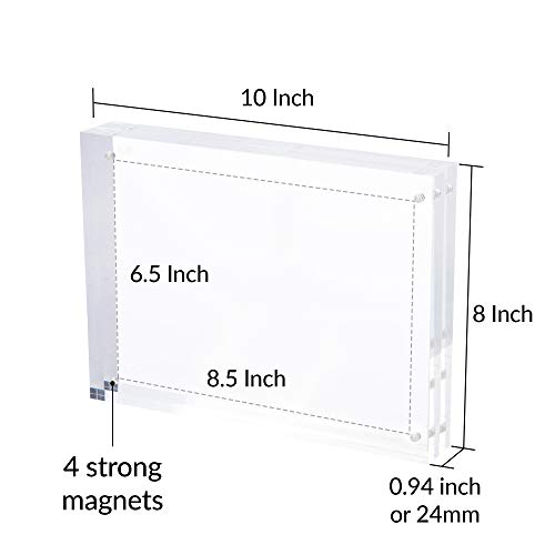 SimbaLux Magnetic Acrylic Picture Photo Frame 8x10 inches UV Protection | 24mm Thick, Clear Glass Like, Double Sided Frameless Desktop Floating Display, Free Standing, 20% Thicker than Most, 1 Pack - size: 8" x 10"