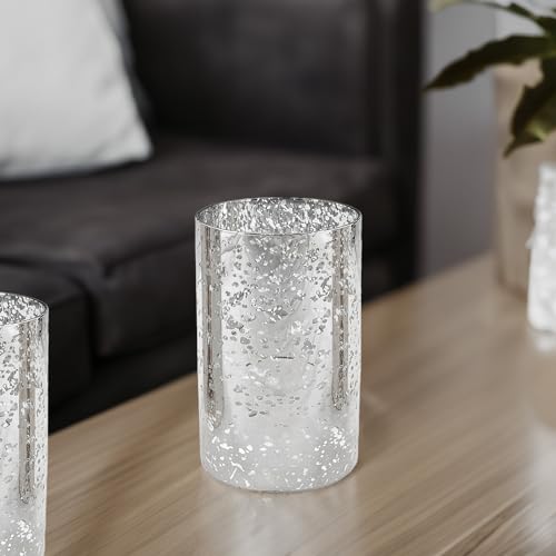 WGVI Hurricane Candle Holder Sleeve, W: 4", Ht: 6", Silver Speckled Glass Cylinder Open Both Ends, Chimney Tube Shade, 2 Pieces - color: Silver Speckle, size: 4x6"H