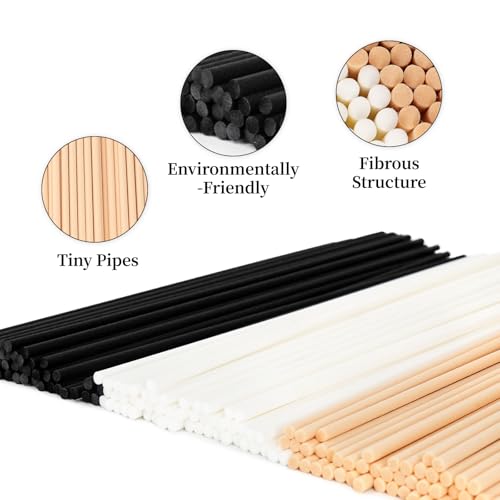 100 PCS Reed Diffuser Sticks, 11 Inch Fibre Diffuser Replacement Stick for Essential Oil Diffuser Refill, 4 mm Thick Aroma Diffuser Sticks for Home Office Bathroom Bedroom, Black & Primary - color: Black & Primary