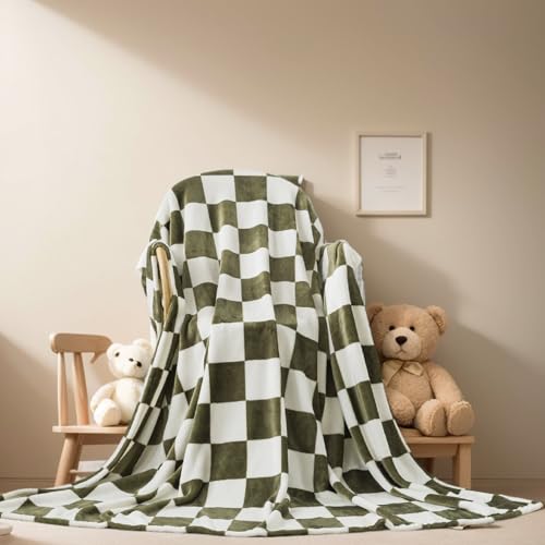 Richave Checkered Twin Size Blanket,Premium Lightweight Anti-Static 66x90 Inches Sage Green Throw Blankets for Twin/Twin XL Extra Long Bed,Couch, Sofa, Chair, Camping, Picnic,Sage Green - color: Checkered Green, size: Twin (90-Inch-by-66-Inch)