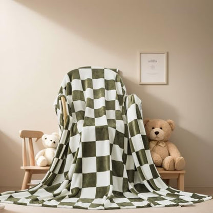 Richave Checkered Twin Size Blanket,Premium Lightweight Anti-Static 66x90 Inches Sage Green Throw Blankets for Twin/Twin XL Extra Long Bed,Couch, Sofa, Chair, Camping, Picnic,Sage Green - color: Checkered Green, size: Twin (90-Inch-by-66-Inch)