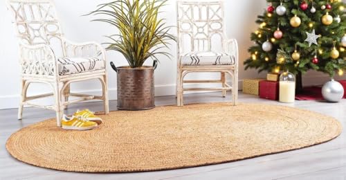 MDS® Pack of 1 Handwoven Braided Jute Area Rug 4x6 feet Oval - 100% Natural Burlap Reversible Accent Rugs for Home Decor, Living Room, Doormat, Kitchen, Entryway Rug, Rustic, Farmhouse (4'x6') - size: 4ft x 6ft