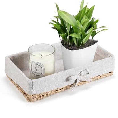 Bathroom Tray Wicker Toilet Paper Basket Toilet Tank Trays for Countertop Storage Behind Bathroom Tray Organizer Toilet Tank Top Basket Suitable for Any Home Décor Style (9.8x5.9x2.36 In, Beige)