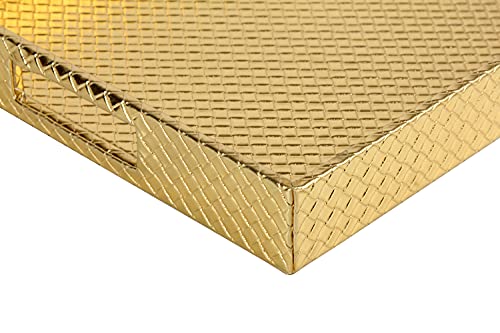 HofferRuffer Rectangle Serving Tray with Hole Handles for Coffee Table, Breakfast, Tea, Food, Butler - Countertop, Kitchen, Vanity Serve Tray, 16.2 x 12.2 x 2 inches, Faux Leather (Gold) - color: Gold