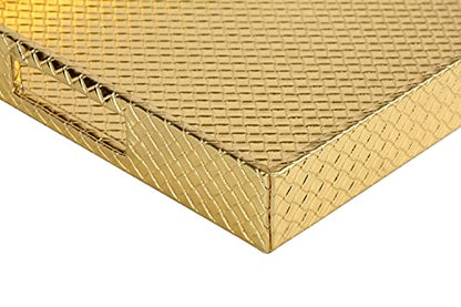 HofferRuffer Rectangle Serving Tray with Hole Handles for Coffee Table, Breakfast, Tea, Food, Butler - Countertop, Kitchen, Vanity Serve Tray, 16.2 x 12.2 x 2 inches, Faux Leather (Gold) - color: Gold