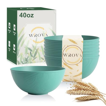 Wheat Straw Bowls for Kitchen, Anti-Scald Thick Soup Bowls 40oz, 6PCS | Green Plastic Bowls Dishwasher Safe, Microwave Safe Bowls, Plastic Cereal Bowls Reusable, Unbreakable Bowls Easy to Clean - color: Green, size: 40oz
