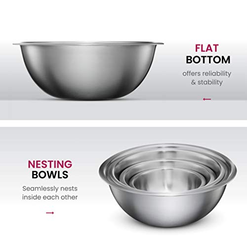 FineDine Stainless Steel Mixing Bowls Set, 6-Piece Metal Bowls | Stainless steel bowls, nesting design saves space, dishwasher safe, prep bowls, baking bowls, cooking bowls - size: 6 Pack