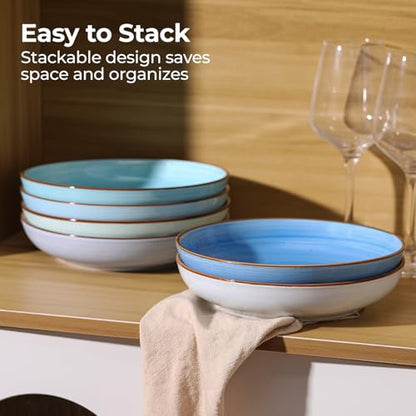 Y YHY 8.5'' Pasta Bowls Set of 6, 30 oz Ceramic Shallow Salad Bowls, Large Serving Soup Bowls Pasta Plates, Microwave & Dishwasher Safe Dinnerware Valentine's Day Gift, Gradient Blue - color: Gradient Blue, size: 30 oz