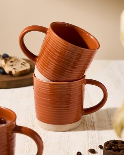 famiware Coffee Mugs Set of 4, 13 oz Mug Set, Ceramic Cup Set with Handle | Stoneware Mug for Coffee, Tea, Latte, Cappuccino, Microwave and Dishwasher Safe, Constellation Series，Terracotta - color: Constellation-Terracotta, size: 4 Count (Pack of 1)