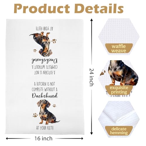 Dachshund Gifts Kitchen Towels Set - Funny Wiener Dog Gifts Decorative Waffle Dish Towels, Dachshund Gift Hand Towel, Wiener Dog Gifts Tea Towel, 16×24 Inches, Set of 2 - color: Dachshund
