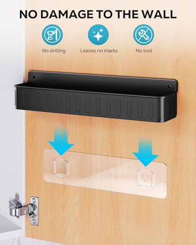 Nieifi Spice Rack Wall Mount, 4 Pack Black, 2" Depth, Screw/Adhesive | Wall-Mounted with Removable Hooks Saves Counter Space, Fits 2" Deep Jars, Ideal for Kitchen Cabinets, Pantry Doors, and RVs - color: Black