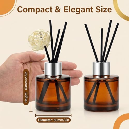 2 Pcs Empty Glass Aromatherapy Diffuser Bottles Essential Oils Containers Flower Bud Vases DIY Replacement Aromatherapy Diffuser Crafts Perfect for Home Fragrance Bathroom Decoration(Amber)