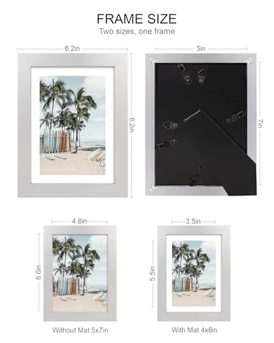Hongkee 5x7 Picture Frame (4 Pack, Silver) Made of Real Glass and Wooden Frame - Display Pictures 4x6 with Mat or 5x7 Without Mat, 5 by 7 Photo Frames TableTop Display and Wall Mounting - color: Silver, size: 5x7 in
