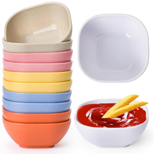SHECIPIN 12 Pack Wheat Straw Soy Sauce Dishes, 4.5 OZ Small Dessert Bowls, Unbreakable Dipping Bowls, Small Bowls, Dipping Sauce Cups, Mini Prep Bowls, Dip Bowls for Side Dish (colorful - color: Multicolor