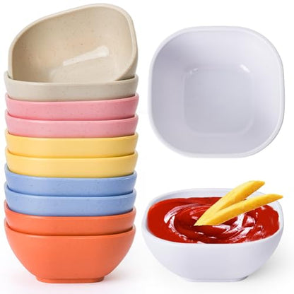 SHECIPIN 12 Pack Wheat Straw Soy Sauce Dishes, 4.5 OZ Small Dessert Bowls, Unbreakable Dipping Bowls, Small Bowls, Dipping Sauce Cups, Mini Prep Bowls, Dip Bowls for Side Dish (colorful - color: Multicolor