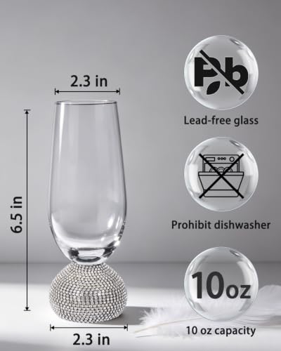 Stemless Fancy Champagne Flutes set of 4,Luxury Crystal Wedding Glasses | 10 oz Hand Blown Unbreakable Mimosa Glasses,for Weddings, Anniversaries, Christmas, Special Days (Silver Clear) - color: Silver Champagne glass