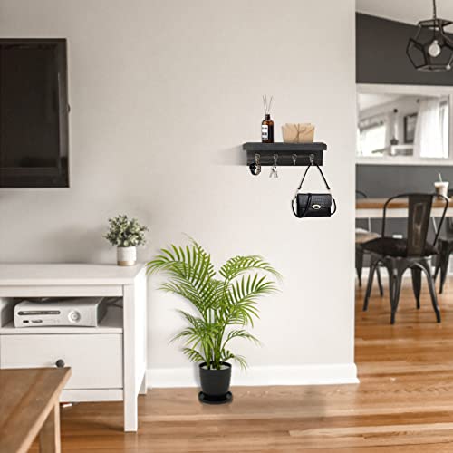 HRONRAD Rustic Key Holder for Wall, Farmhouse Wall Shelf with 4 Hooks, Wall Mounted Key Racks, Wooden Mail Organizer with Hooks for Entryway (Black - Pine) - color: Black - Pine