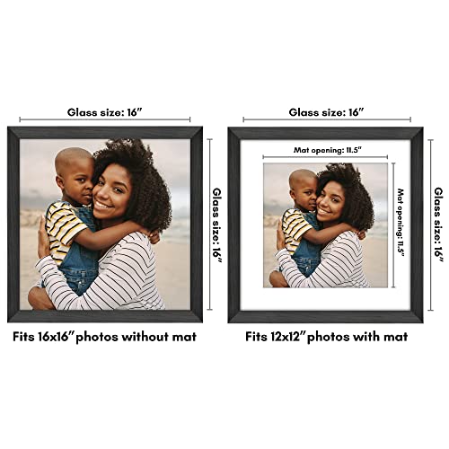Americanflat 16x16 Picture Frame - Matted to 12x12 - Black | Engineered Wood construction, Polished plexiglass front, sawtooth hangers included, use with or without mat - color: Black, size: 16x16