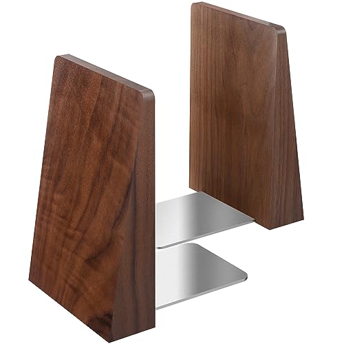 DRELIFAM Walnut Book Ends Heavy Duty Handmade Book Ends for Shelves Decorative Bookends to Hold Heavy Books (Black Walnut Wood Large) - color: Walnut Wood Large