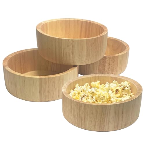 Woodard & Charles Rubberwood Ind Salad & Snack Bowls, 6.5" x 2.5", Set of 4 | Individual Wood Serving Bowls for Salad, Snacks, Fruit, Nuts, Candy, Chips and More. Ideal for Entertaining and Everyday Use - size: 6.5" x 2.5" Rubberwood Individual Bowls - Se