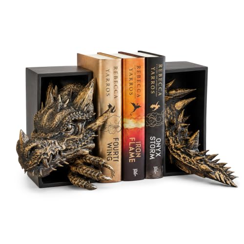 Dragon Bookends Ornaments, Gothic Fantasy Bookends, Book Lovers Unique Resin Shelf Holder Set, Functional Resin Animal Statue Sculpture Book Holder for Home Office Bookshelf（Gold） - color: A