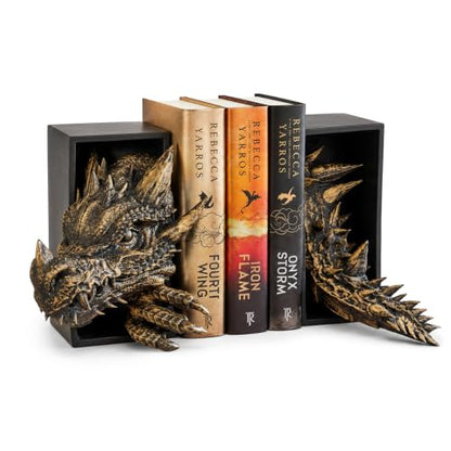Dragon Bookends Ornaments, Gothic Fantasy Bookends, Book Lovers Unique Resin Shelf Holder Set, Functional Resin Animal Statue Sculpture Book Holder for Home Office Bookshelf（Gold） - color: A