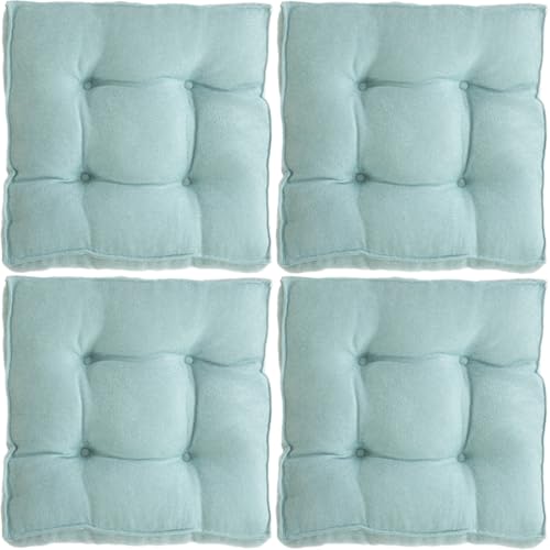 Square Poly-Cotton Seat Cushions (Pack of 1/2/4) – 3 Inch Thick Tufted Floor Pillows & Chair Pads, Soft Tatami Mat for Dining Room, Office, Kitchen & Living Room(Aqua Green,50x50cm 4pcs) - color: Aqua Green, size: 50x50cm 4pcs