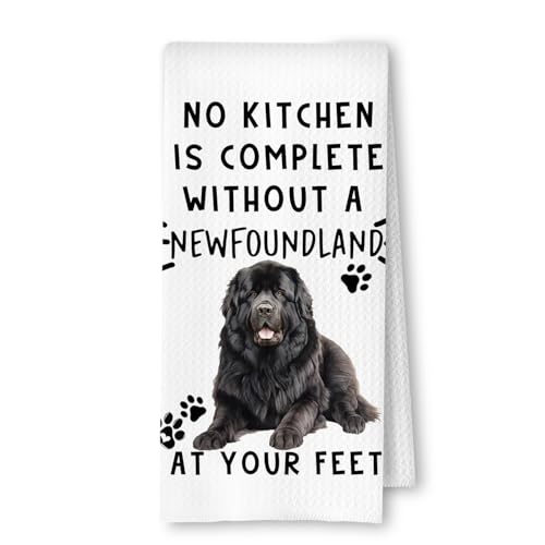 Newfoundland Funny Dog Kitchen Towels - A Kitchen is Not Complete Without A Newfoundland Waffle Weave Hand Towels for Bathroom for Home Bathroom Decor,16×24 Inch - color: Newfoundland at Your Feet