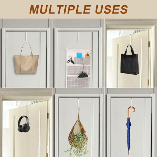 Over The Door Hooks 2 Pack – Heavy Duty Door Hanger Hooks for Hanging Towels, Bags, Robes, Clothes – No Drilling Over Door Hook, Dorm Essentials, Towel Racks for Bathroom, Bedroom, Closet
