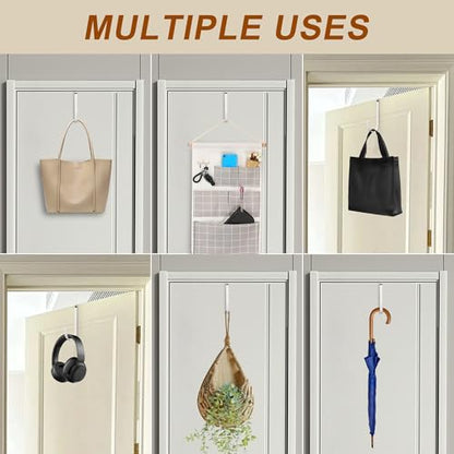 Over The Door Hooks 2 Pack – Heavy Duty Door Hanger Hooks for Hanging Towels, Bags, Robes, Clothes – No Drilling Over Door Hook, Dorm Essentials, Towel Racks for Bathroom, Bedroom, Closet