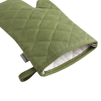 Oven Mitts and Pot Holders 4 pcs Set,High Heat Resistant 500 Degree Extra Thicken Long Kitchen Cotton Oven Glove for Cooking (12 Inch,Green) - color: Cotton-green