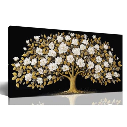 Tree of Life Wall Art Black and Yellow Canvas Prints Modern Artwork 20"x40" | Large Picture, Living Room Bedroom Bathroom Office Home Decor, Framed Ready to Hang, - color: gold, size: 20L" x 40W"