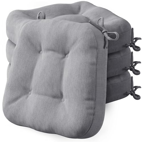 Codi Dining Chair Cushions 4 Pack, Thick Memory Foam Kitchen Seat Pads | 3.5-inch triple-layer comfort, Non-slip backing, Secure ties, Removable washable covers, 16.5"x16.5" D-shaped, Grey - color: Grey-new, size: Pack of 4