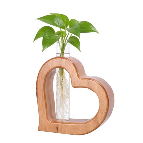 Glass Test Tube Plant Propagation Station Wooden Terrarium Holder | Wall Hanging for Indoor Water Plant Rooting, Wall Home Decor, Thoughtful Gardening Gift for Mom and Plant-Loving Women - size: 5.3*5.3IN