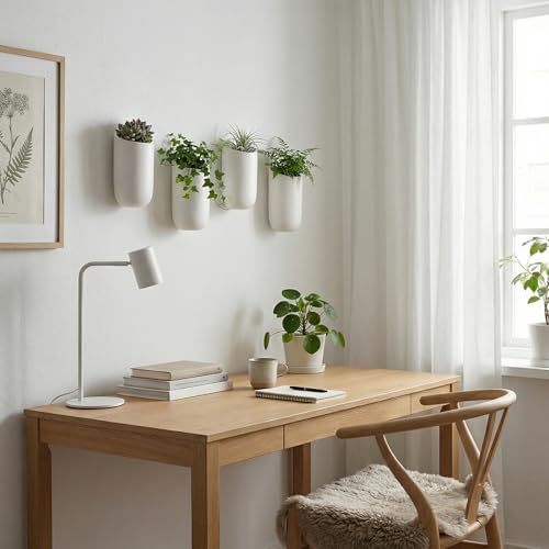 MyGift Set of 4 Matte White Ceramic Wall Planters, 6 Inch Hanging Pots | Create a vertical garden display with stylish wall planters perfect for succulents, herbs, and trailing greenery in any space - color: Matte White (6 Inch)