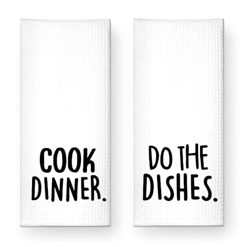 Cook Dinner Funny Kitchen Towels 2 Pack, Cute New House Gift for Hostess, Mother's Day Birthday Housewarming Gift for Mom, Auntie, Friends - color: Cook Dinner Set