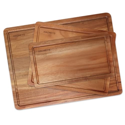 Wood Cutting Boards Set of 3 for Kitchen, Large Wooden Cutting Board with Juice Groove, Charcuterie Board, Chopping Board for Meat, Cheese, Fruits, and Vegetables - size: Medium
