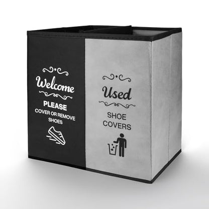 Opret 2 Compartment Large Shoe Cover Box Black Grey, Real Estate Agent Supplies, Disposable Shoe Cover Dispenser Box for Open House, Foldable Storage Bin - color: Black Grey