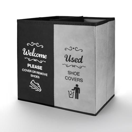 Opret 2 Compartment Large Shoe Cover Box Black Grey, Real Estate Agent Supplies, Disposable Shoe Cover Dispenser Box for Open House, Foldable Storage Bin - color: Black Grey